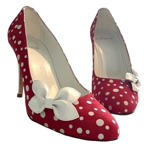 SUPER RARE Laduca MARILYN Red Suede With White Polka Dots & Bow Size 38.5 EUC LE